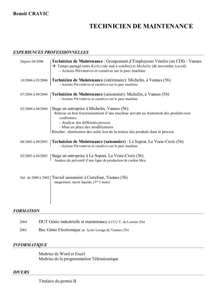 Benoit Cravic Technicien de maintenance